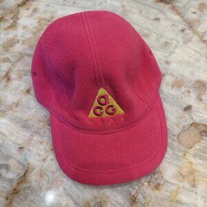 Vintage Nike ACG Fleece Hat Pink Yellow Logo Outdoor Hiking Cap Adjustable